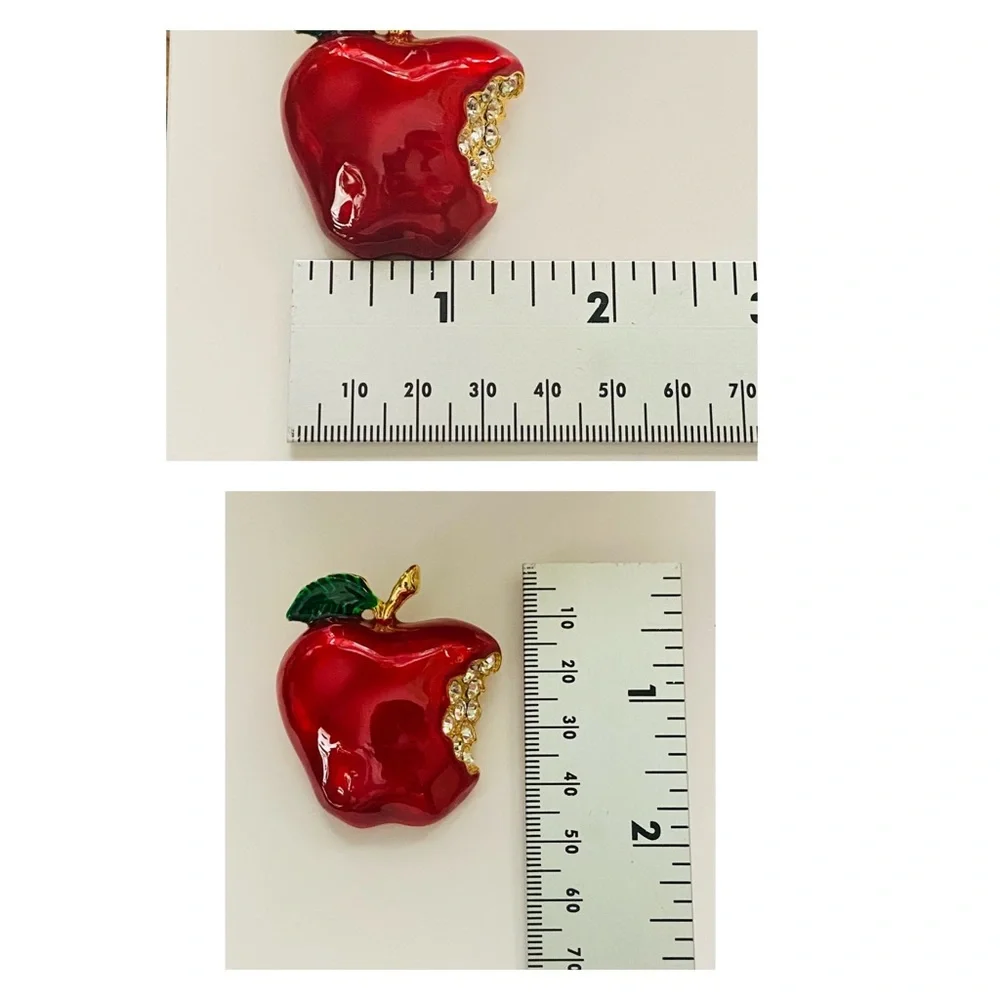 Vintage Brooch Shiny Apple Red Enamel Gold Tone Rhinestone Premier Designs